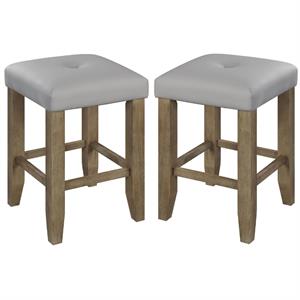 Home Square 2-Piece Counter Height Stool Set in Gray PU & Oak Finish