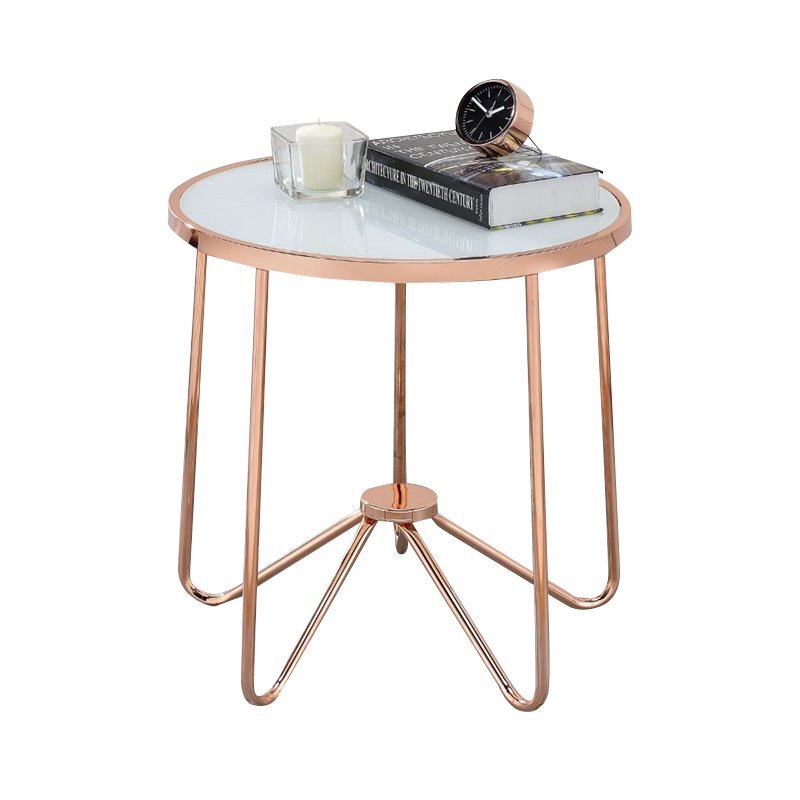 Home Square 2-Piece Furniture End Table Set in Frosted Glass and Rose Gold