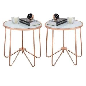 Home Square 2-Piece Furniture End Table Set in Frosted Glass and Rose Gold