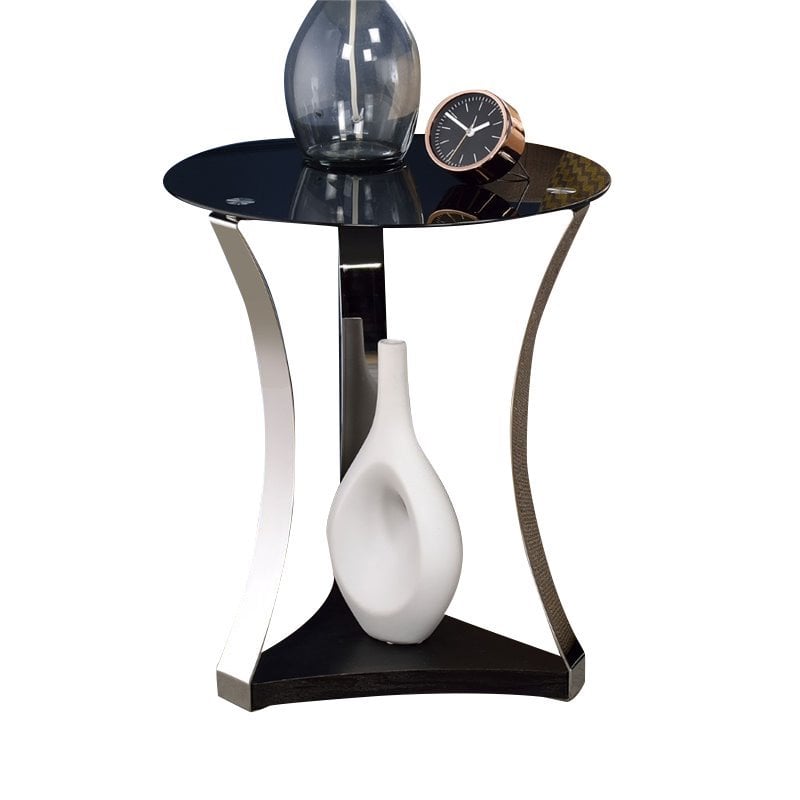 Home Square 2-Piece Furniture End Table Set in Black Glass and Rose Gold