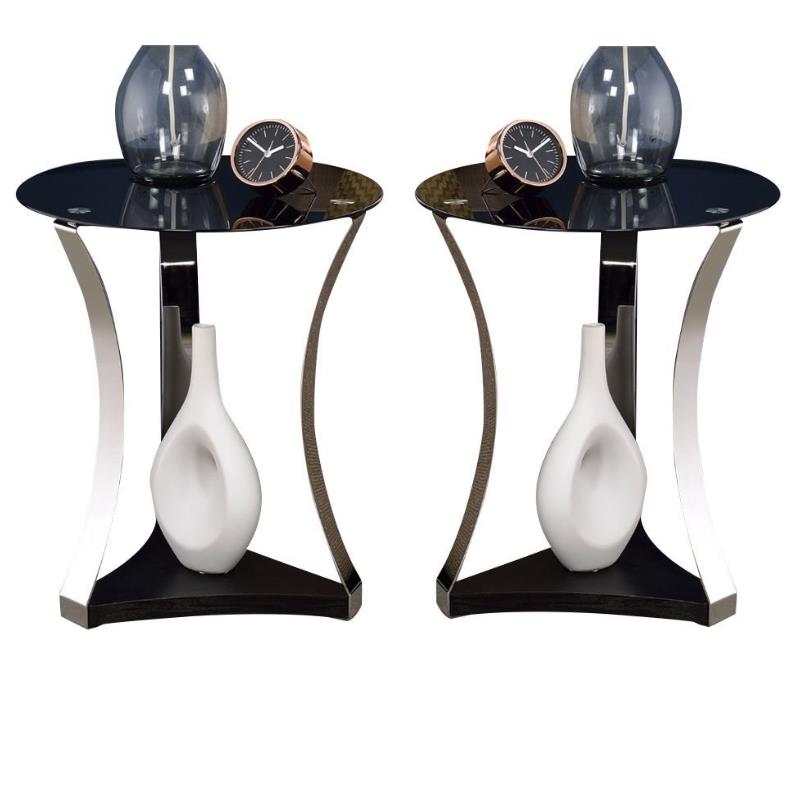 Home Square 2-Piece Furniture End Table Set in Black Glass and Rose Gold