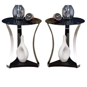 Home Square 2-Piece Furniture End Table Set in Black Glass and Rose Gold