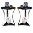 Home Square 2-Piece Furniture End Table Set in Black Glass and Rose Gold