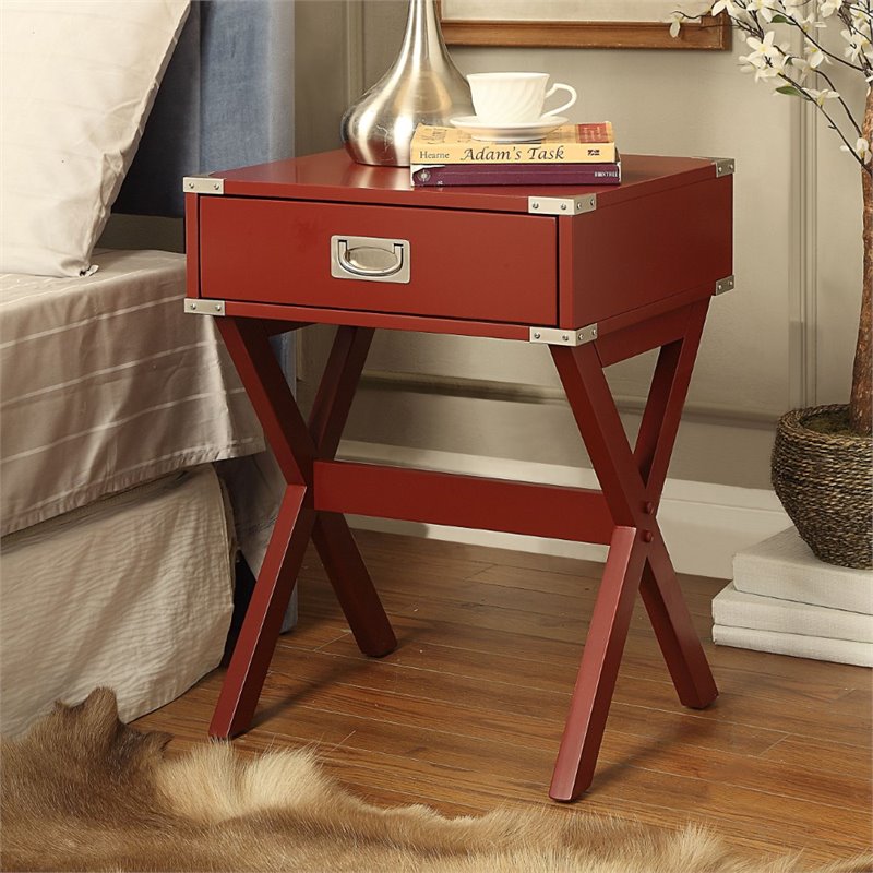 Home Square 2-Piece Furniture 1-Drawer Wood End Table Set in Red