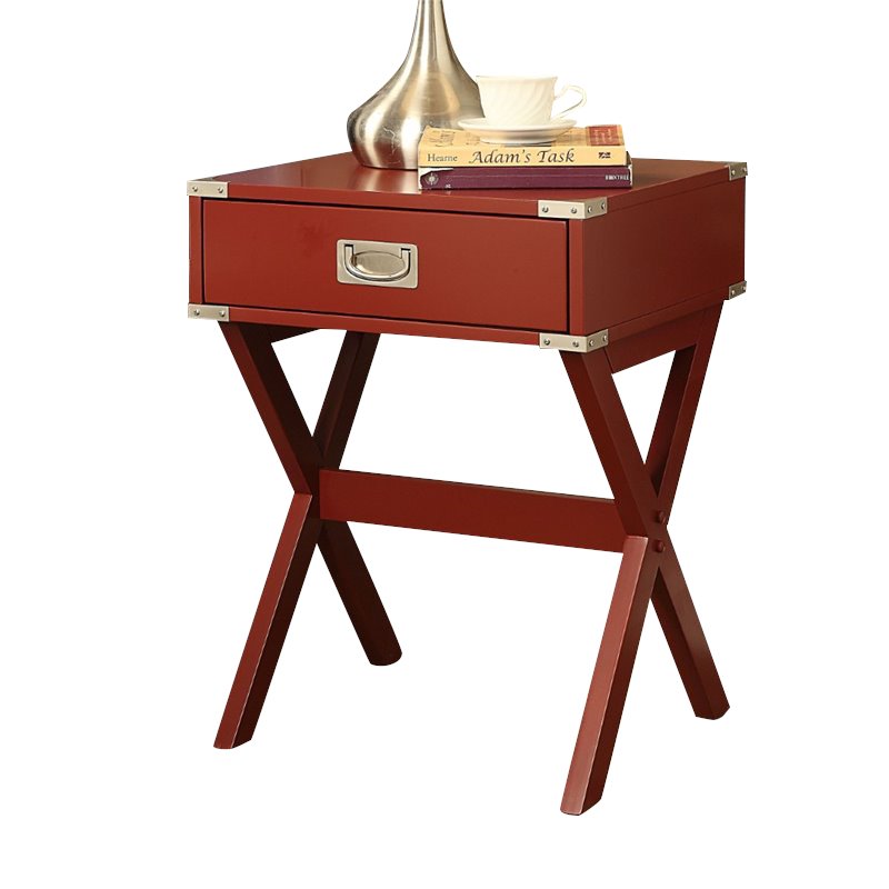 Home Square 2-Piece Furniture 1-Drawer Wood End Table Set in Red