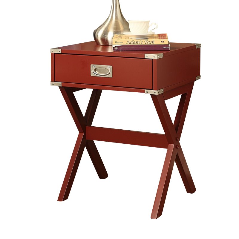 Home Square 2-Piece Furniture 1-Drawer Wood End Table Set in Red