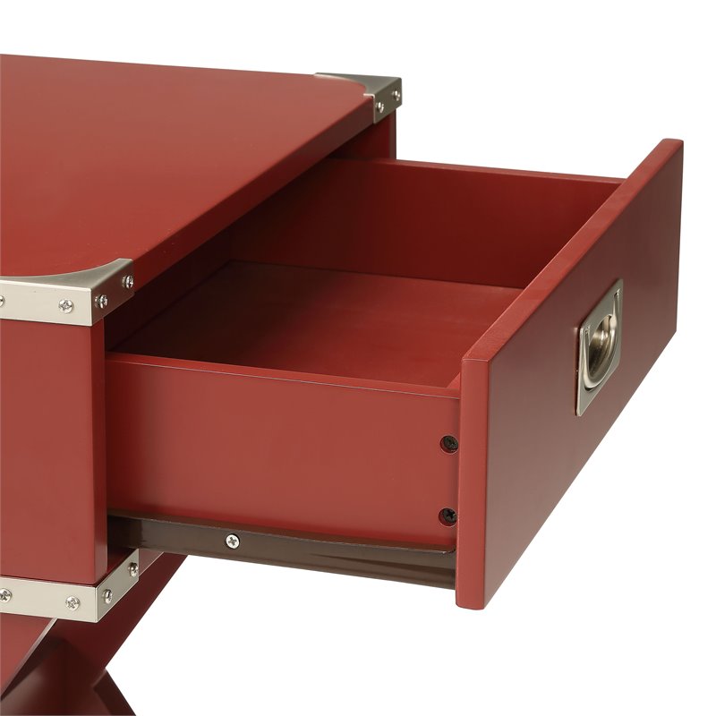 Home Square 2-Piece Furniture 1-Drawer Wood End Table Set in Red