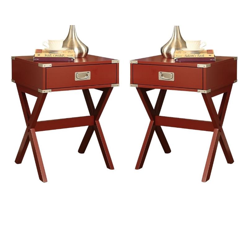 Home Square 2-Piece Furniture 1-Drawer Wood End Table Set in Red