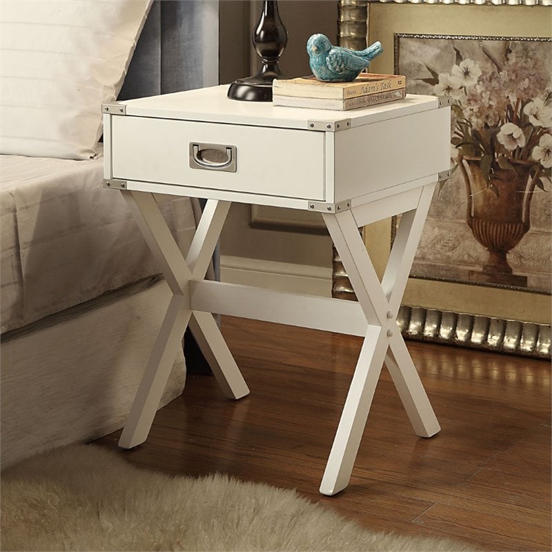 Home Square 2-Piece Furniture 1-Drawer Wood End Table Set in White
