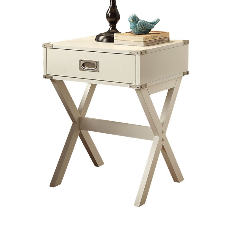 Home Square 2-Piece Furniture 1-Drawer Wood End Table Set in White