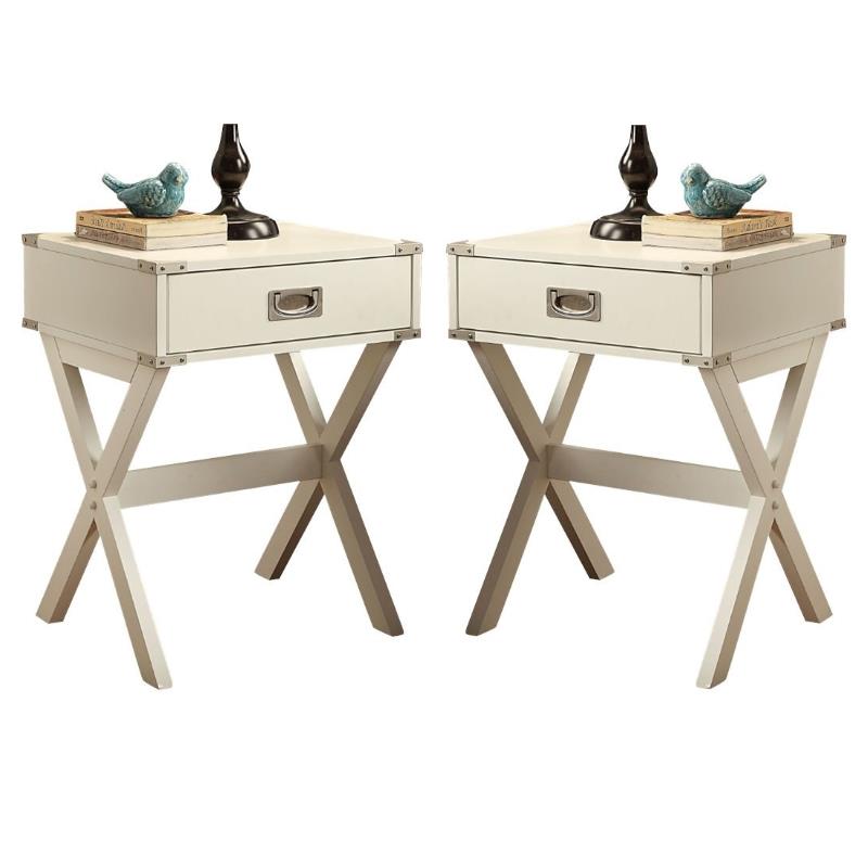 Home Square 2-Piece Furniture 1-Drawer Wood End Table Set in White