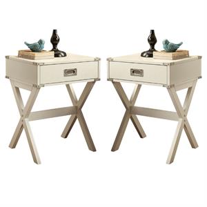 Home Square 2-Piece Furniture 1-Drawer Wood End Table Set in White