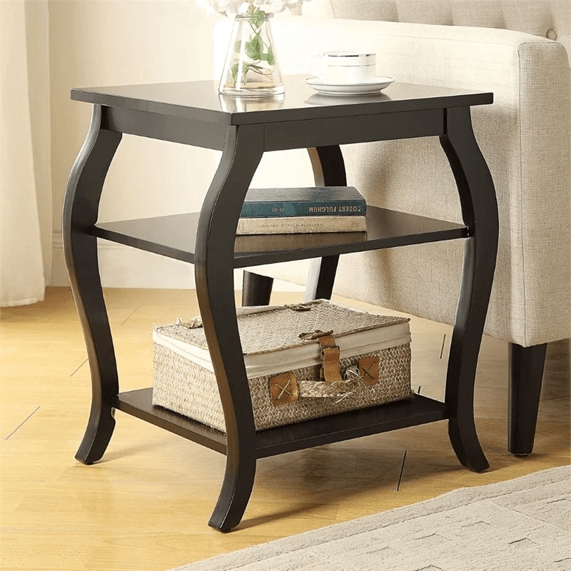 Home Square 2-Piece Furniture 2-Shelves Wood End Table Set in Black