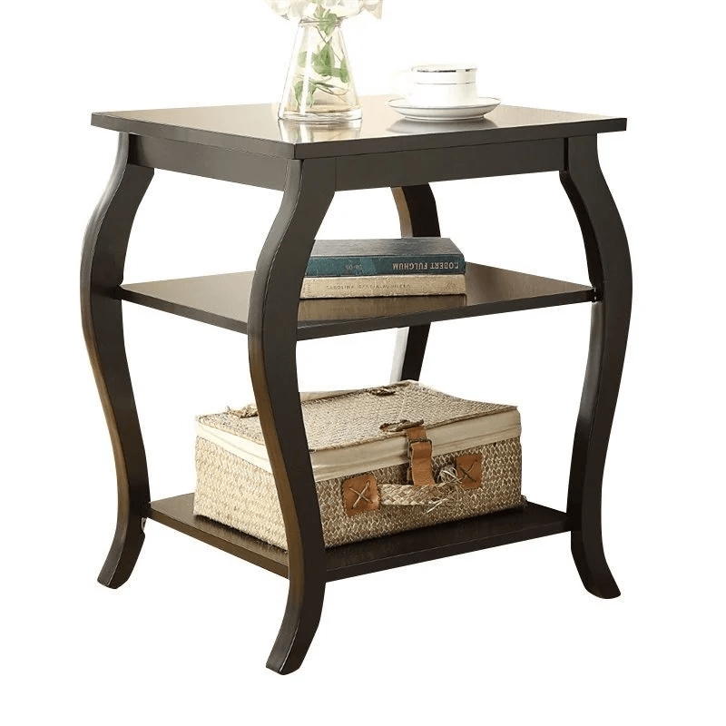 Home Square 2-Piece Furniture 2-Shelves Wood End Table Set in Black