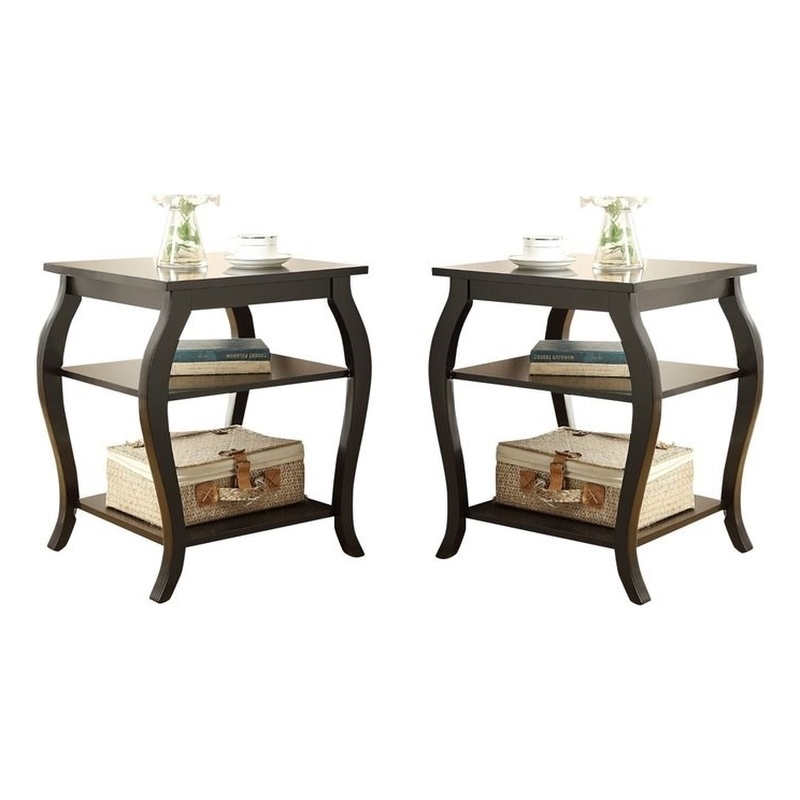 Home Square 2-Piece Furniture 2-Shelves Wood End Table Set in Black