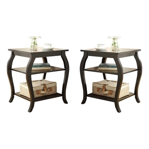Home Square 2-Piece Furniture 2-Shelves Wood End Table Set in Black