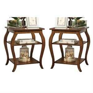 Home Square 2-Piece Furniture 2-Shelves Wood End Table Set in Walnut
