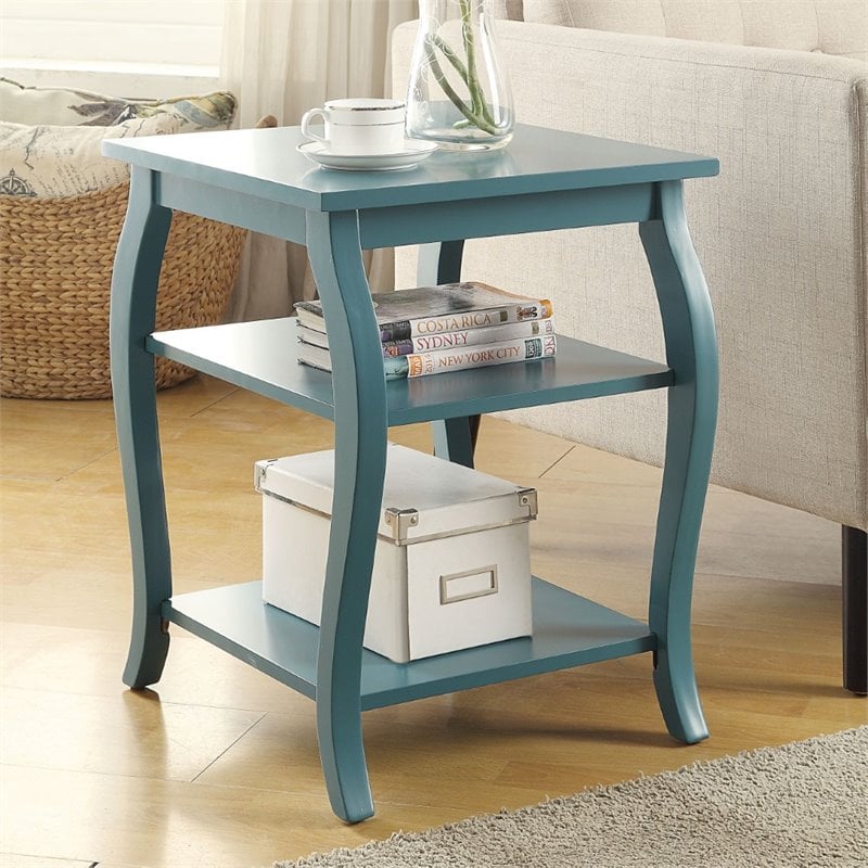 Home Square 2-Piece Furniture 2-Shelves Wood End Table Set in Teal