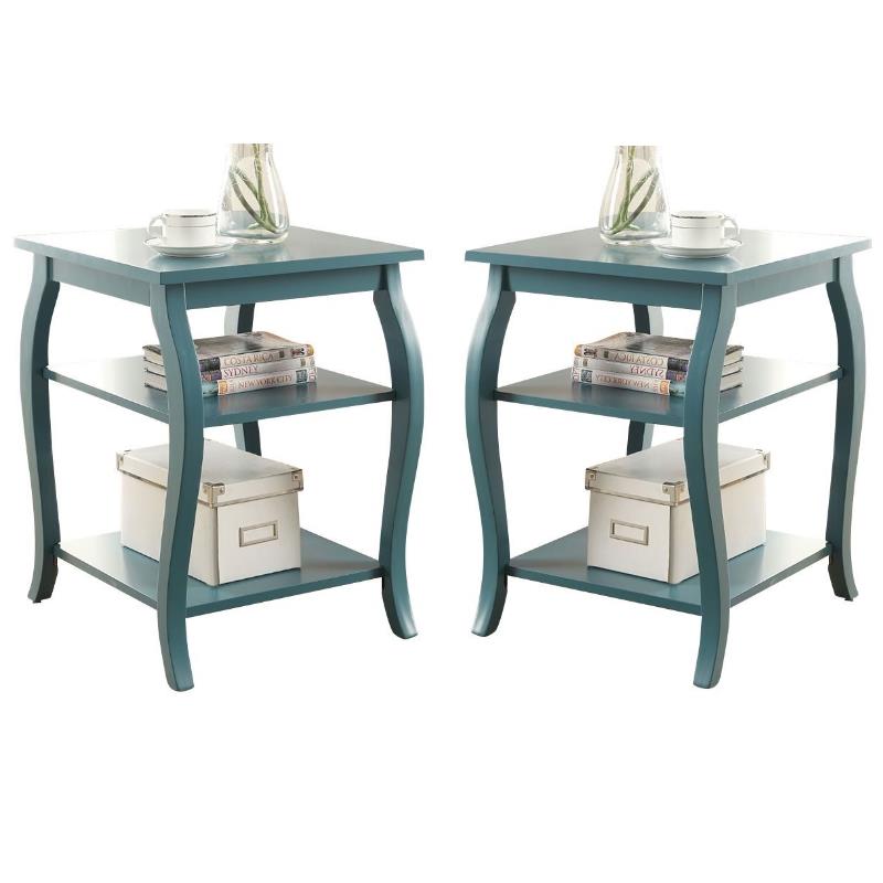 Home Square 2-Piece Furniture 2-Shelves Wood End Table Set in Teal