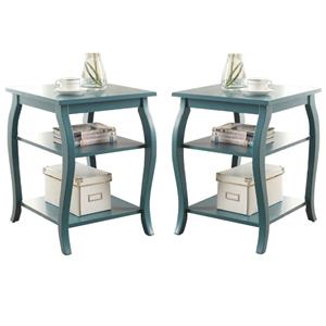 Home Square 2-Piece Furniture 2-Shelves Wood End Table Set in Teal