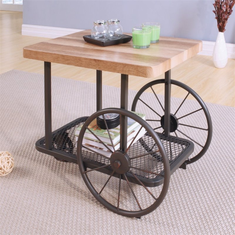 Home Square 2-Piece Furniture End Table Set in Oak and Antique Gray