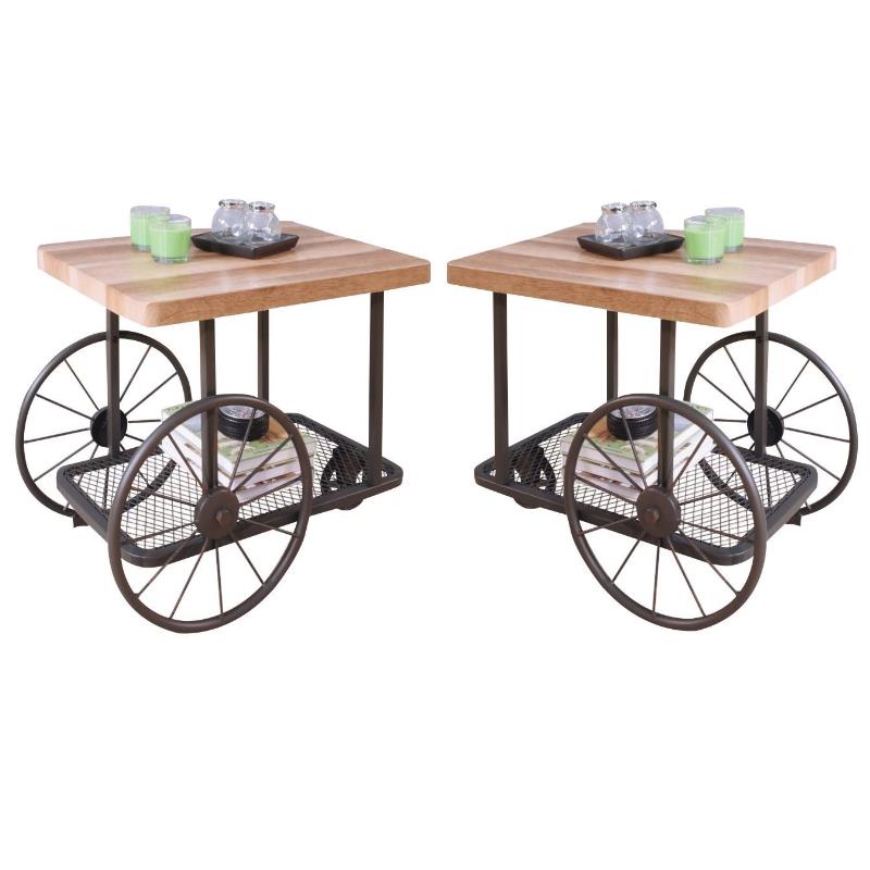 Home Square 2-Piece Furniture End Table Set in Oak and Antique Gray