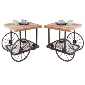 Home Square 2-Piece Furniture End Table Set in Oak and Antique Gray