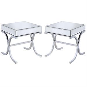 Home Square 2-Piece Furniture Square Mirror Top End Table Set in Chrome