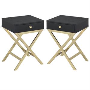 Home Square 2-Piece Furniture End Table Set in Black and Brass