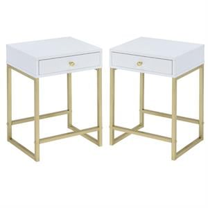 Home Square 2-Piece Furniture End Table Set in White and Brass