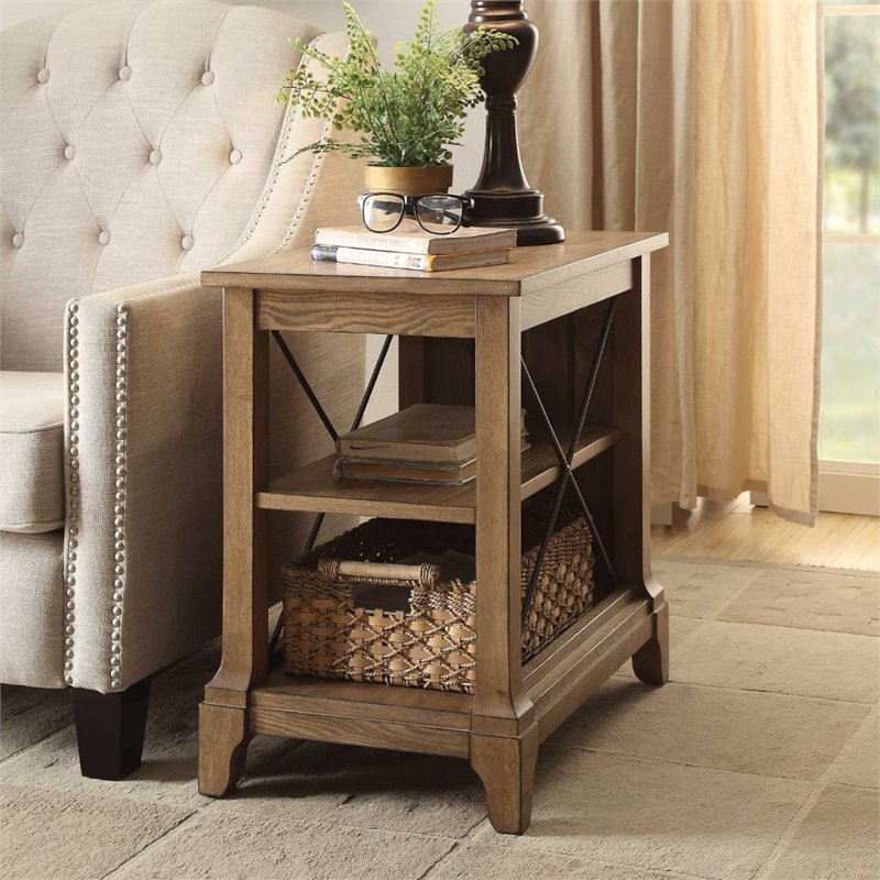 Home Square 2-Piece Furniture Wood Veneer End Table Set in Oak