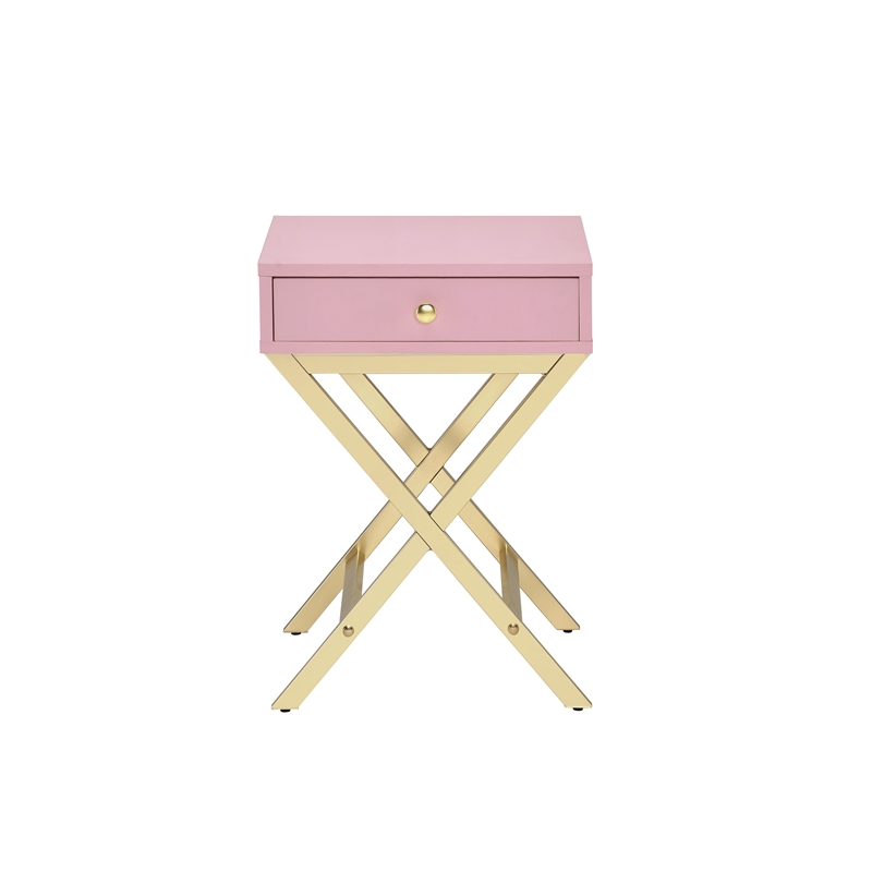 Home Square 2-Piece Furniture Rectangular Side Table Set in Pink & Gold