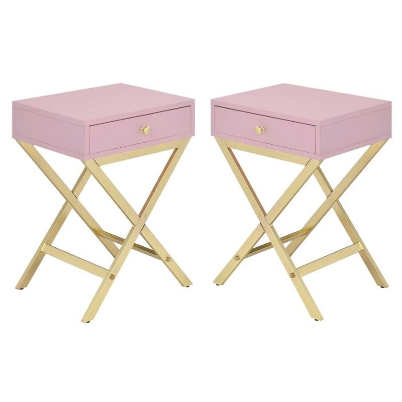 Home Square 2-Piece Furniture Rectangular Side Table Set in Pink & Gold