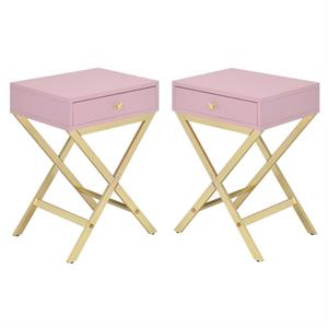 Home Square 2-Piece Furniture Rectangular Side Table Set in Pink & Gold