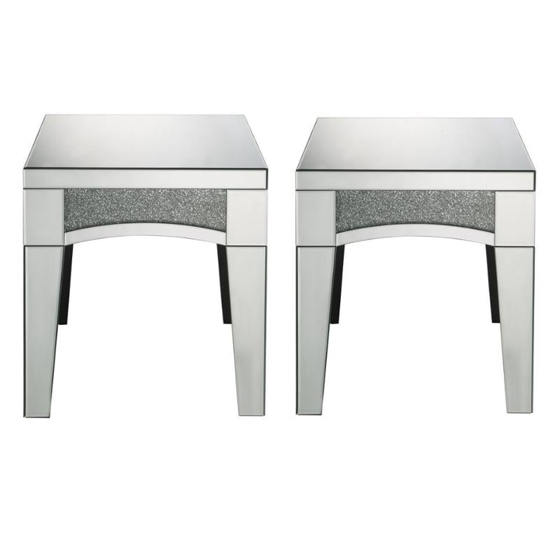 Home Square 2-Piece Furniture End Table Set in Mirrored & Faux Stones