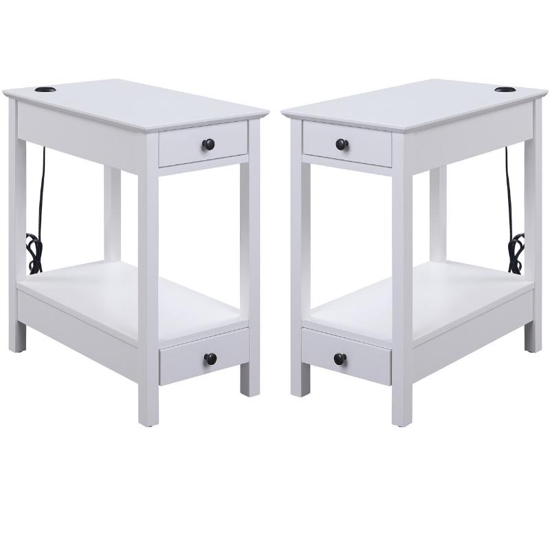 Home Square 2-Piece Furniture Rectangular Side Table Set in White