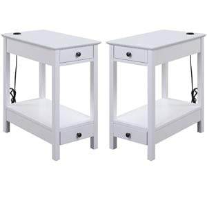 Home Square 2-Piece Furniture Rectangular Side Table Set in White