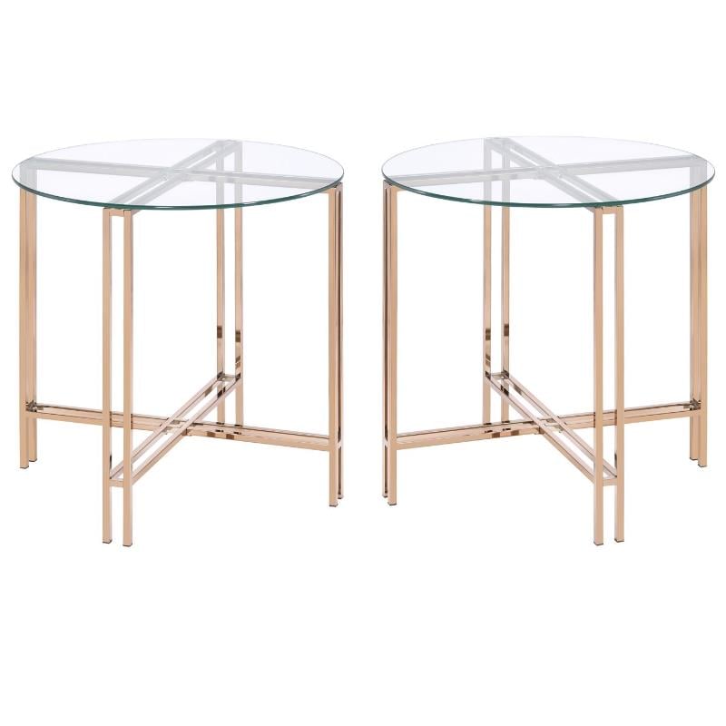 Home Square 2-Piece Furniture End Table Set in Gold and Champagne Finish