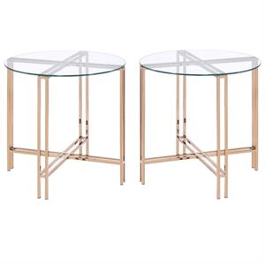 Home Square 2-Piece Furniture End Table Set in Gold and Champagne Finish