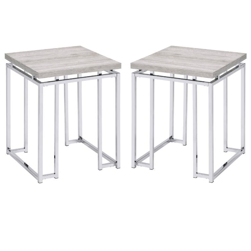 Home Square 2-Piece Furniture End Table Set in Natural Oak & Chrome