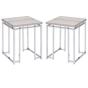 Home Square 2-Piece Furniture End Table Set in Natural Oak & Chrome