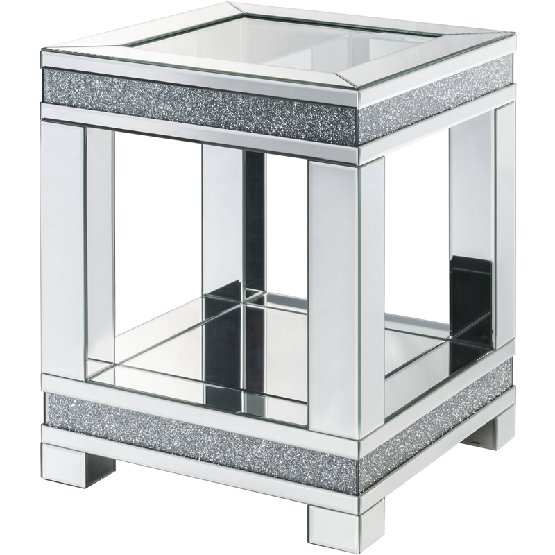 Home Square 2-Piece Furniture End Table Set in Mirrored and Faux Diamonds