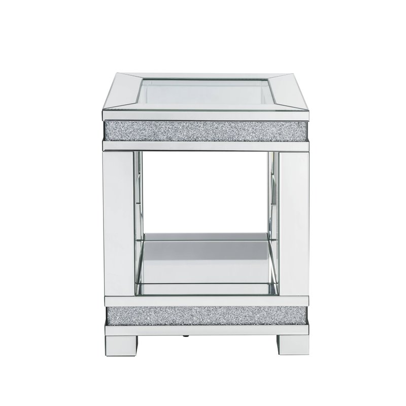 Home Square 2-Piece Furniture End Table Set in Mirrored and Faux Diamonds