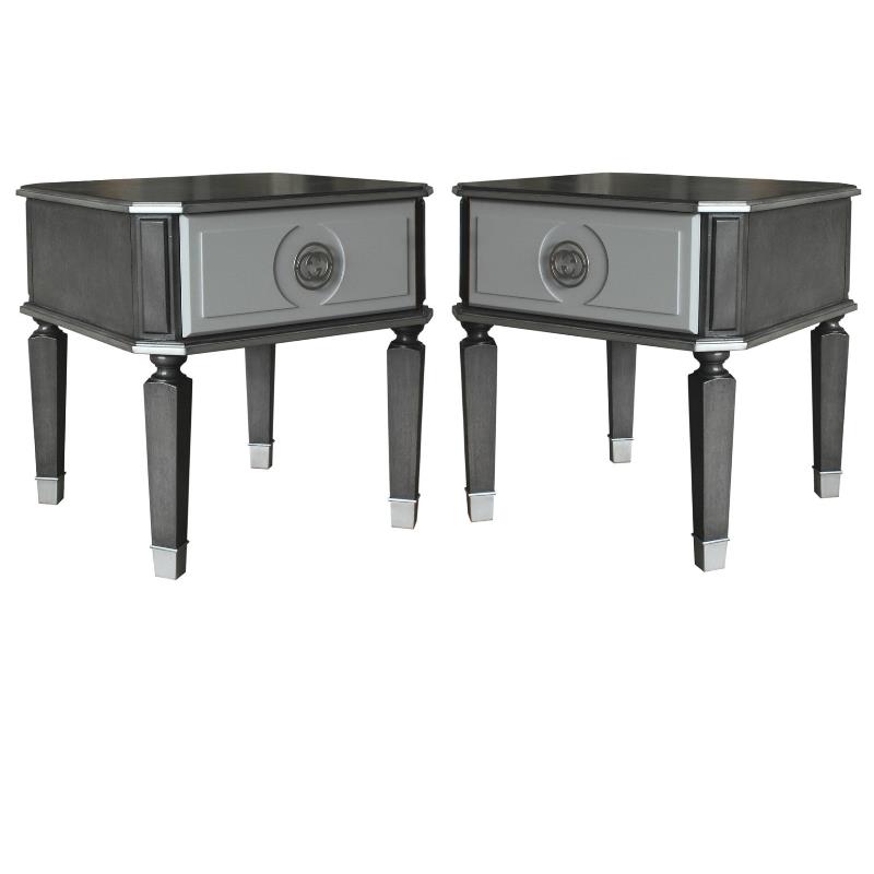 Home Square 2-Piece Furniture End Table Set in Charcoal & Pearl White Finish