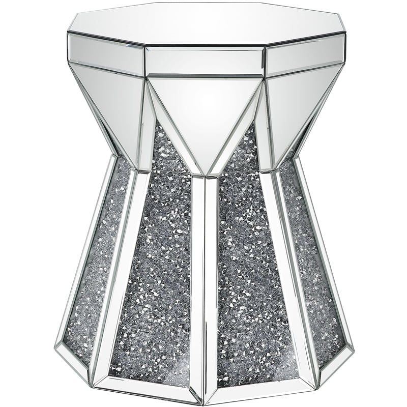 Home Square 2-Piece Furniture End Table Set in Mirrored & Faux Diamonds