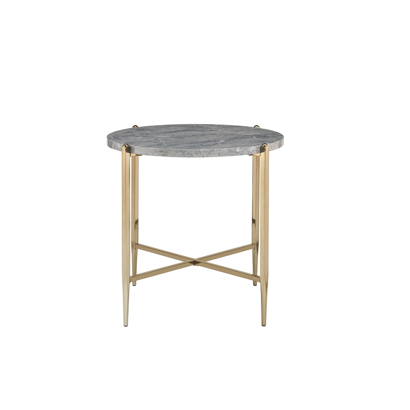 Home Square 2-Piece Furniture End Table Set in Gray Faux Marble and Champagne