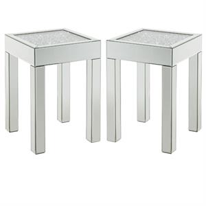 Home Square 2-Piece Furniture Square End Table Set in Mirrored & Faux Diamonds