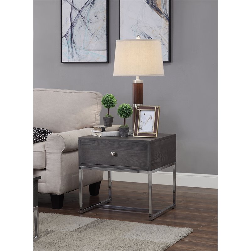 Home Square 2-Piece Furniture Round End Table Set in Gray Oak and Chrome