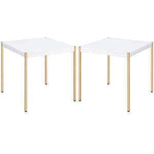 Home Square 2-Piece Furniture Round End Table Set in White & Gold