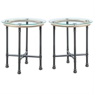 Home Square 2-Piece Furniture Round End Table Set in Clear Glass & Sandy Gray